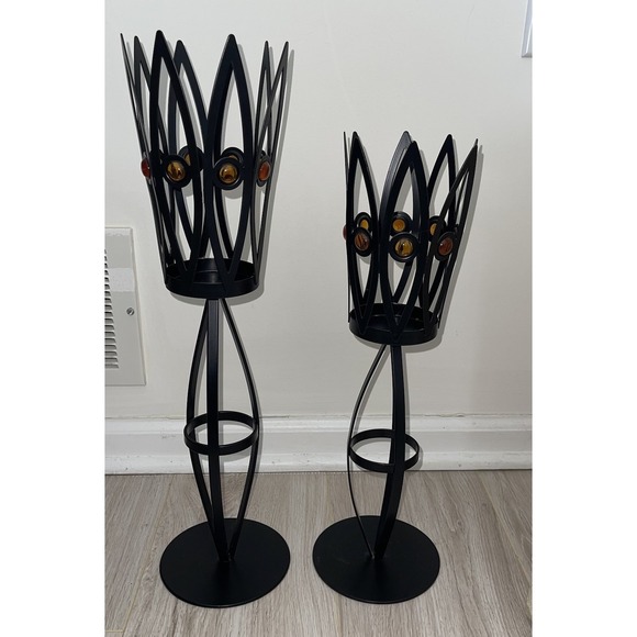 2 PartyLite Abura Pillar Candle Holders 20" and 17" Tall MCM Gothcore Home Decor - Picture 6 of 8